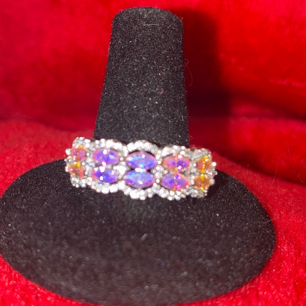 Source Unknown Silver Ring with Purple and Orange Gemstones